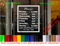 Storefront Window Decal w/Custom Hours